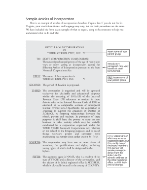 Virginia Articles of Incorporation for Nonstock Corporation