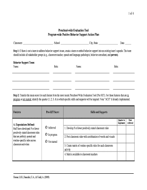 Preschool-Wide Evaluation Tool Action Plan