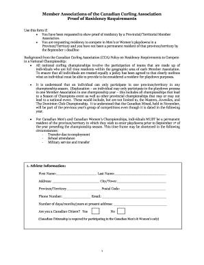 Canadian Curling Association Proof of Residency Form