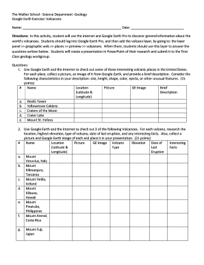 Geology Volcanoes Google Earth Exercise