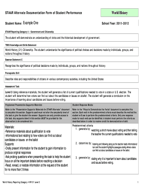 STAAR Alternate Student Performance Form