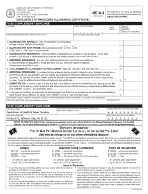 Missouri Employee Withholding Allowance Certificate