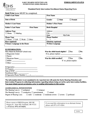 Early Hearing Detection and Intervention Program Form