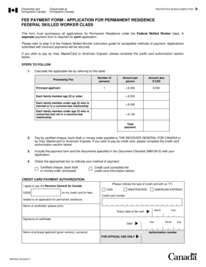 Canada Permanent Residence Fee Payment Form