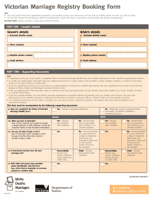 victorian marriage registry booking form