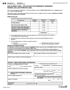 Canada Permanent Residence Fee Payment Form