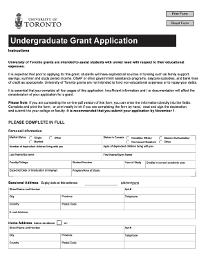 University of Toronto Undergraduate Grant Application