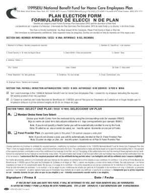 1199SEIU National Benefit Fund Plan Election Form