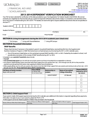 2013-2014 Dependent Verification Worksheet