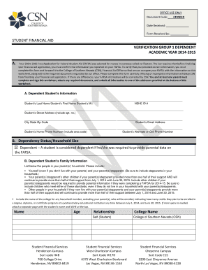Student Financial Aid Verification Form