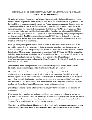 Certification of Dependent Tax Status for FEHB and FEDVIP