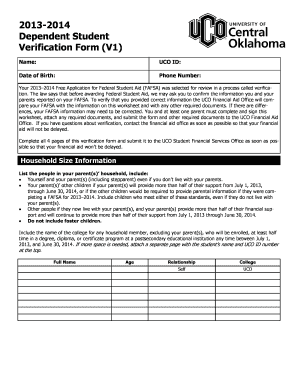 2013-2014 Dependent Student Verification Form