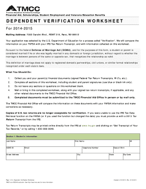 Dependent Verification Worksheet