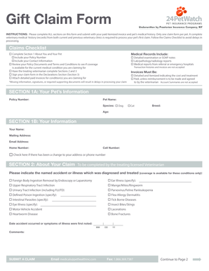 Pet Insurance Gift Claim Form