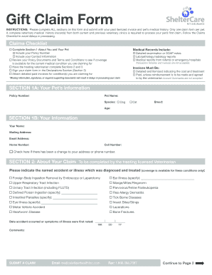 Pet Health Insurance Gift Claim Form