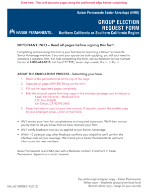 Kaiser Permanente Senior Advantage Group Election Request Form