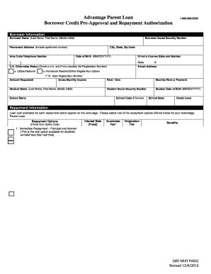 Advantage Parent Loan Application