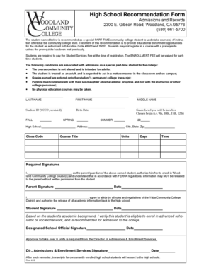 High School Recommendation Form