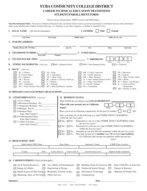 Yuba Community College Student Enrollment Form