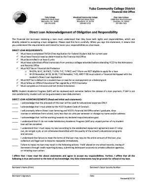 Direct Loan Acknowledgement of Obligation and Responsibility