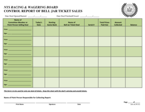 NYS Racing Bell Jar Ticket Sales Report
