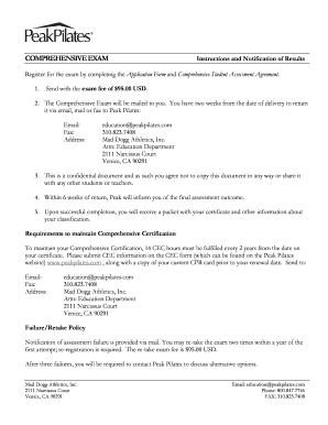 Peak Pilates Comprehensive Exam Application Form
