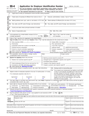 IRS Form SS-4 Application for Employer Identification Number