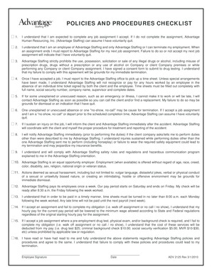 Advantage Staffing Employee Policies and Procedures Checklist