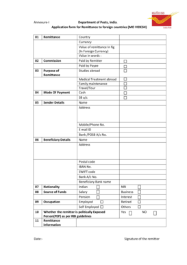 India Remittance Application Form