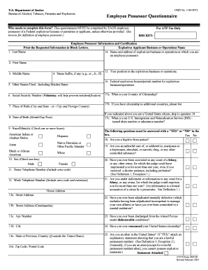 ATF Employee Possessor Questionnaire