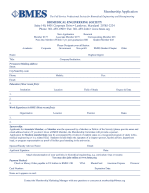 Biomedical Engineering Society Membership Application