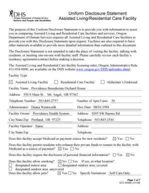 Oregon Assisted Living Disclosure Statement