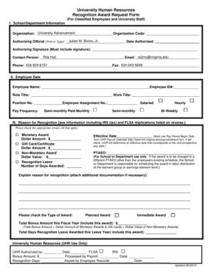 University Recognition Award Request Form
