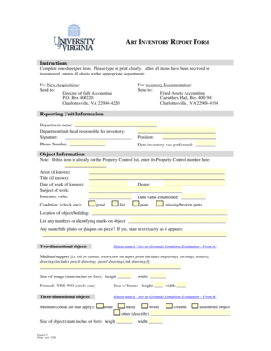 Swms template - ART INVENTORY REPORT FORM - uvaforms virginia