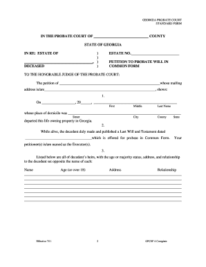Georgia Petition to Probate Will in Common Form