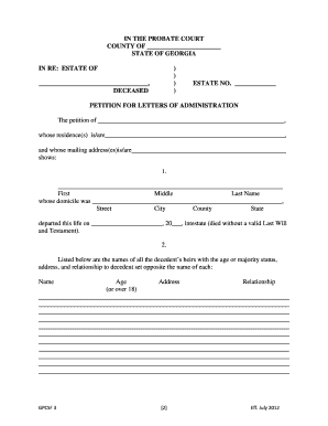 Georgia Petition for Letters of Administration