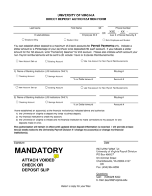 University of Virginia Direct Deposit Authorization Form