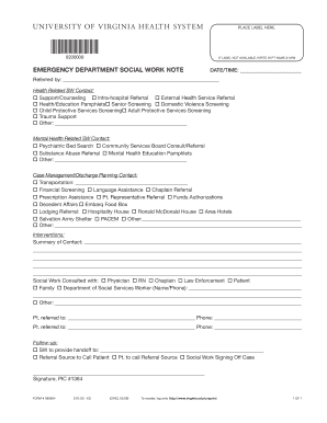 University of Virginia Health System Social Work Note