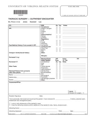 University of Virginia Thoracic Surgery Outpatient Encounter Form