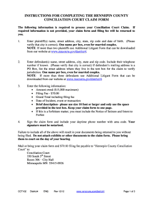 Hennepin County Conciliation Court Claim Form