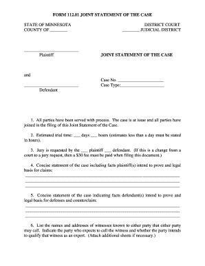 Minnesota Joint Statement of the Case Form 112.01