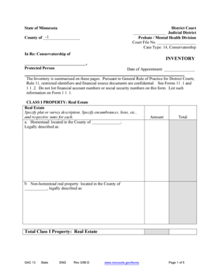 Minnesota Conservatorship Inventory Form
