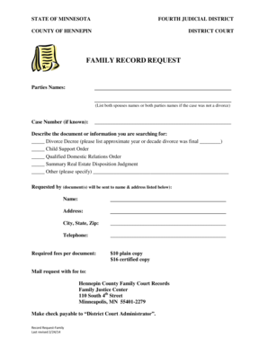 Minnesota Family Record Request Form