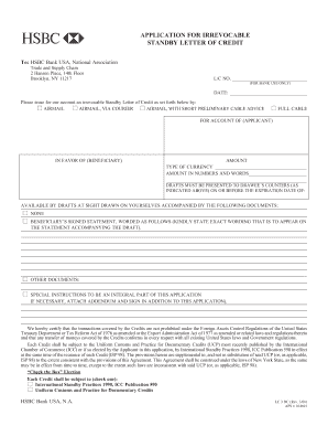 Irrevocable Standby Letter of Credit Application