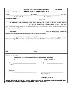 Alabama Court Order Allowing Defendant to Plead Guilty