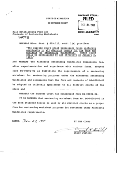 Minnesota Sentencing Worksheet Form SG-00001-02