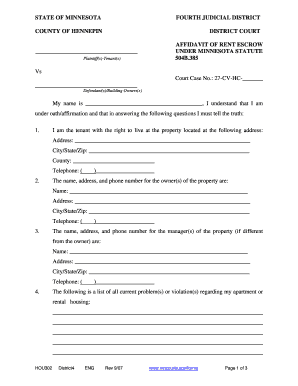 Minnesota Rent Escrow Affidavit