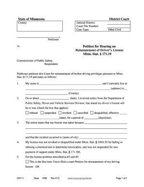 Petition for Hearing on Reinstatement of Driver’s License