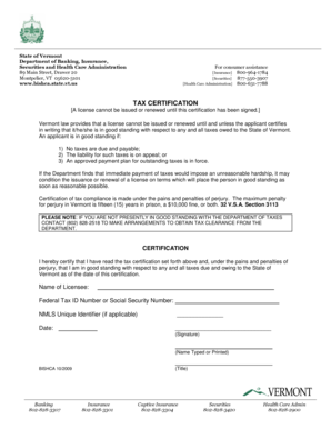 Vermont Tax Certification Form