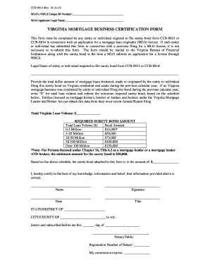 Virginia Mortgage Business Certification Form